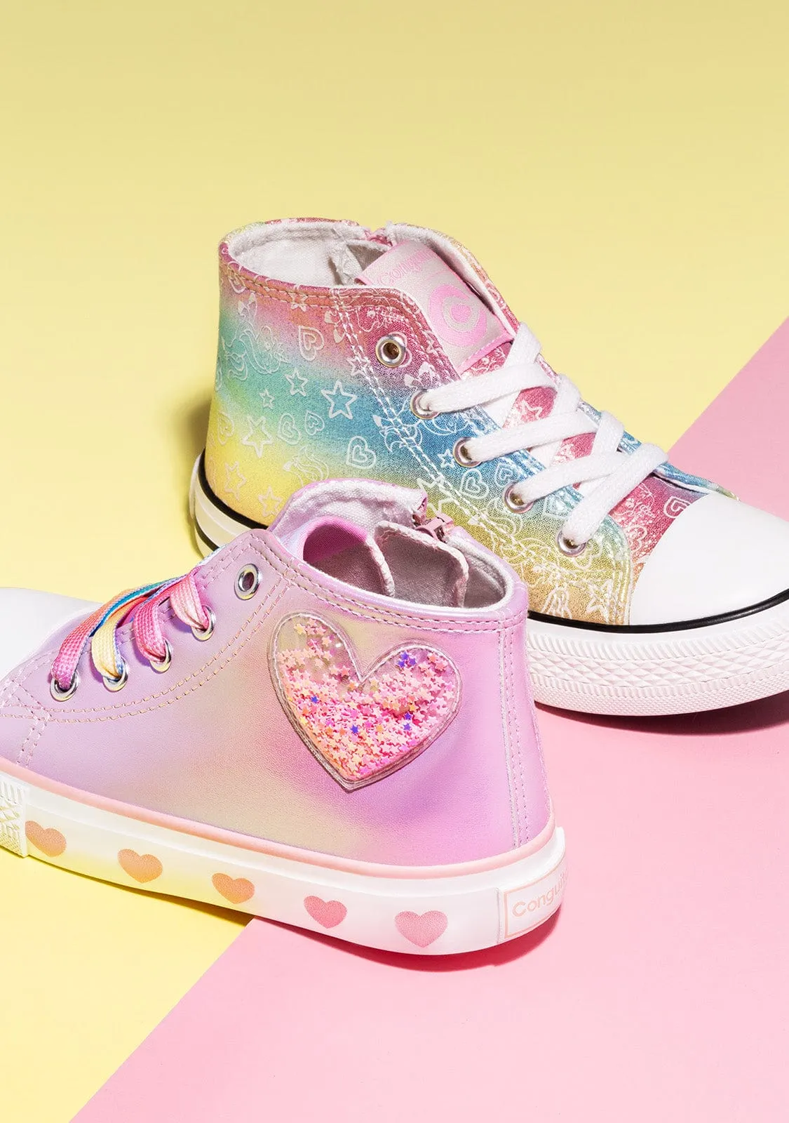 Iridescent Pink Heart Hi-Top Sneakers
