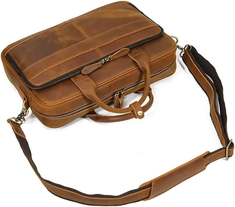 JSEIAJB Tote Briefcase Leather Men's Vintage Commuter Baottop Layer Cowhide 14 "computer Handbag Business Bag