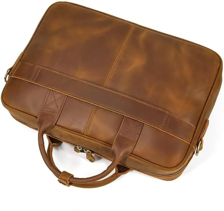 JSEIAJB Tote Briefcase Leather Men's Vintage Commuter Baottop Layer Cowhide 14 "computer Handbag Business Bag