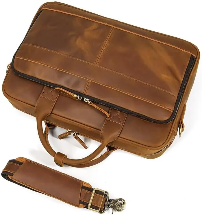 JSEIAJB Tote Briefcase Leather Men's Vintage Commuter Baottop Layer Cowhide 14 "computer Handbag Business Bag