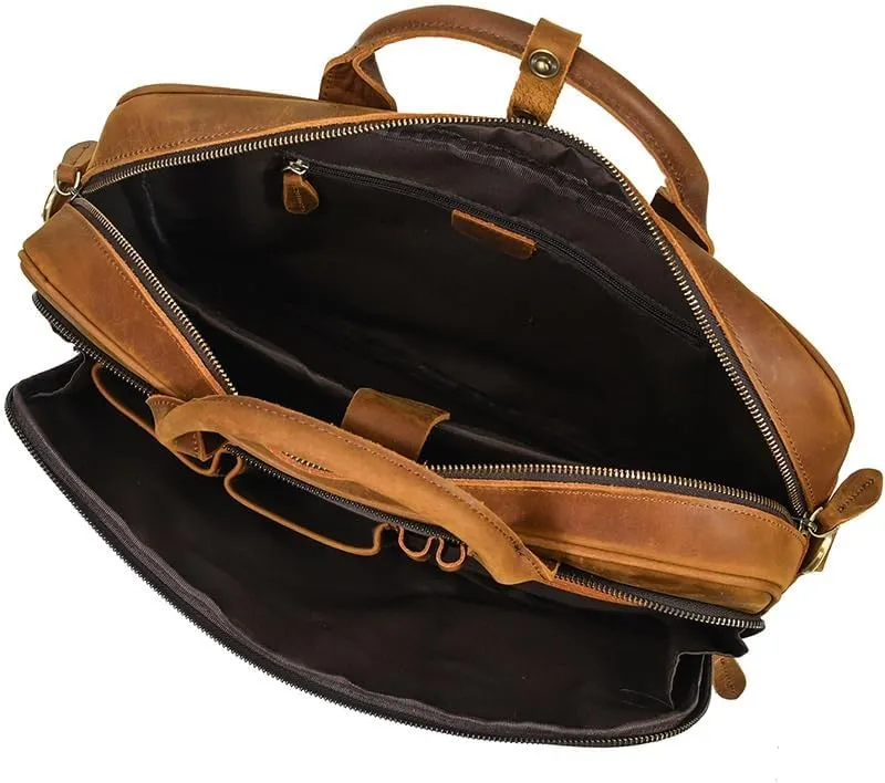 JSEIAJB Tote Briefcase Leather Men's Vintage Commuter Baottop Layer Cowhide 14 "computer Handbag Business Bag
