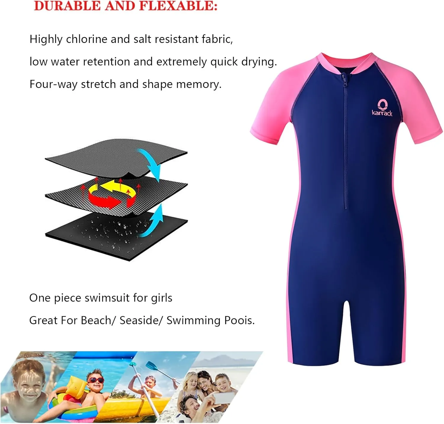 karrack Girls and Boys One Piece Rash Guard Swimsuit Kid Water Sport Short Swimsuit UPF 50  Sun Protection Bathing Suits