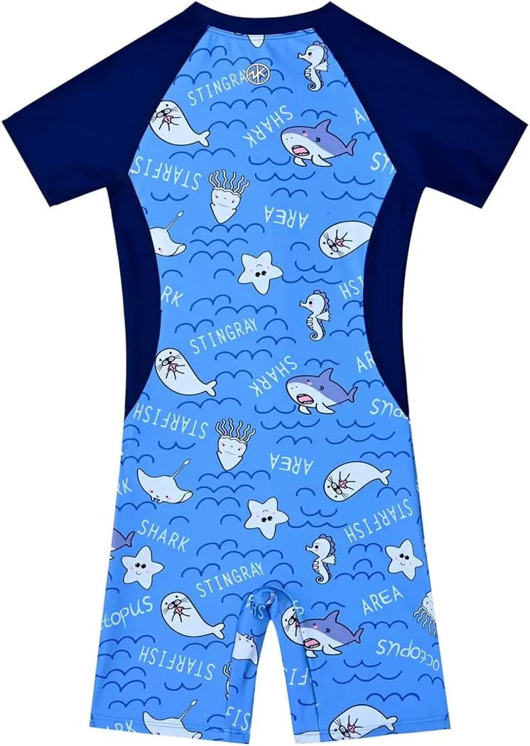 karrack Girls and Boys One Piece Rash Guard Swimsuit Kid Water Sport Short Swimsuit UPF 50  Sun Protection Bathing Suits