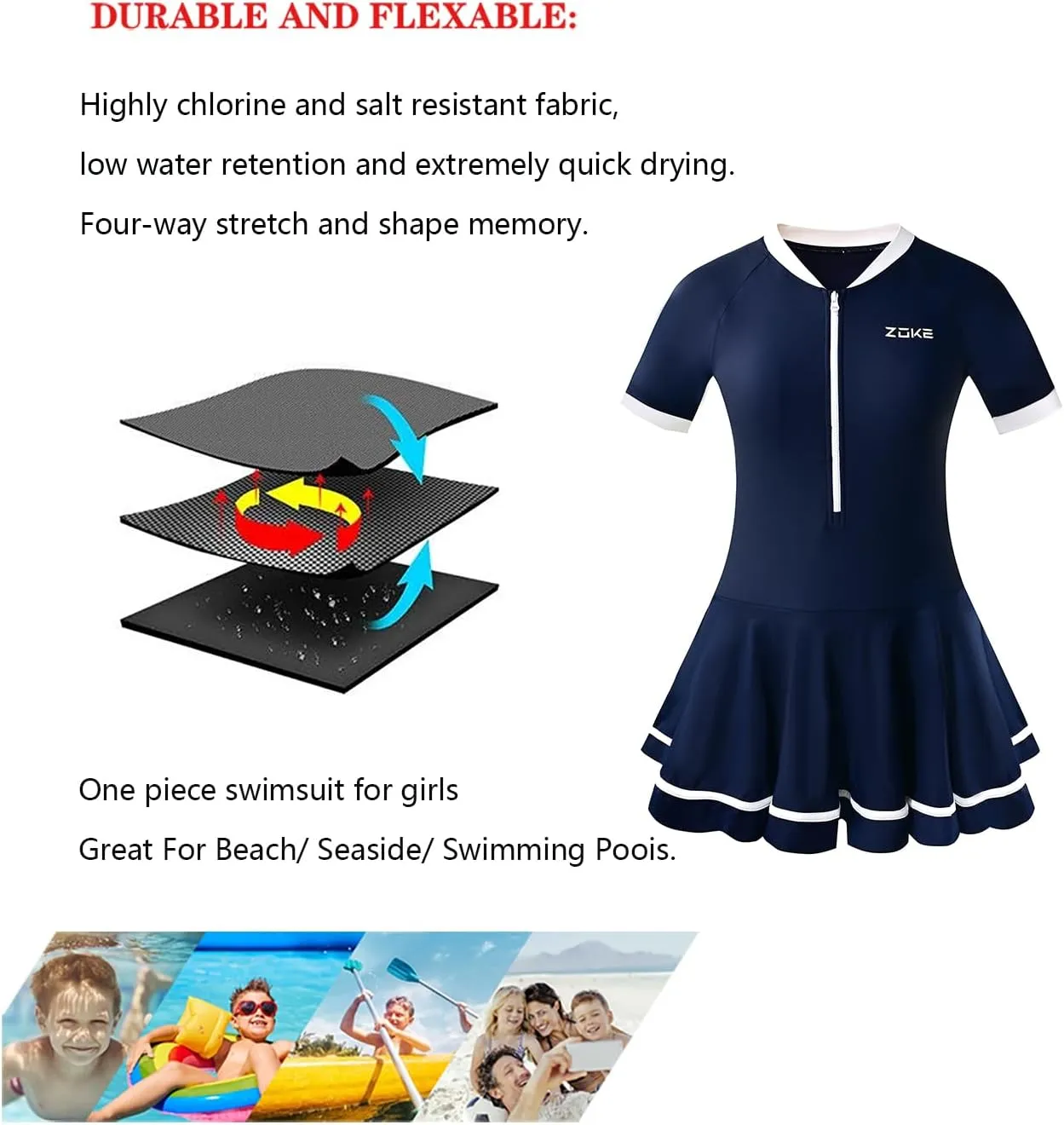 karrack Girls Swimsuit Beach Sport Skirt hemt One Piece Swimsuit UPF 50  Sun Protection Bathing Suits