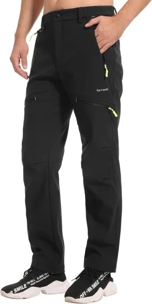 KUTOOK Men's Fleece Lined Softshell Pants Winter Warm Waterproof Windproof Hiking Running Workout with Zipper Pockets S-3XL