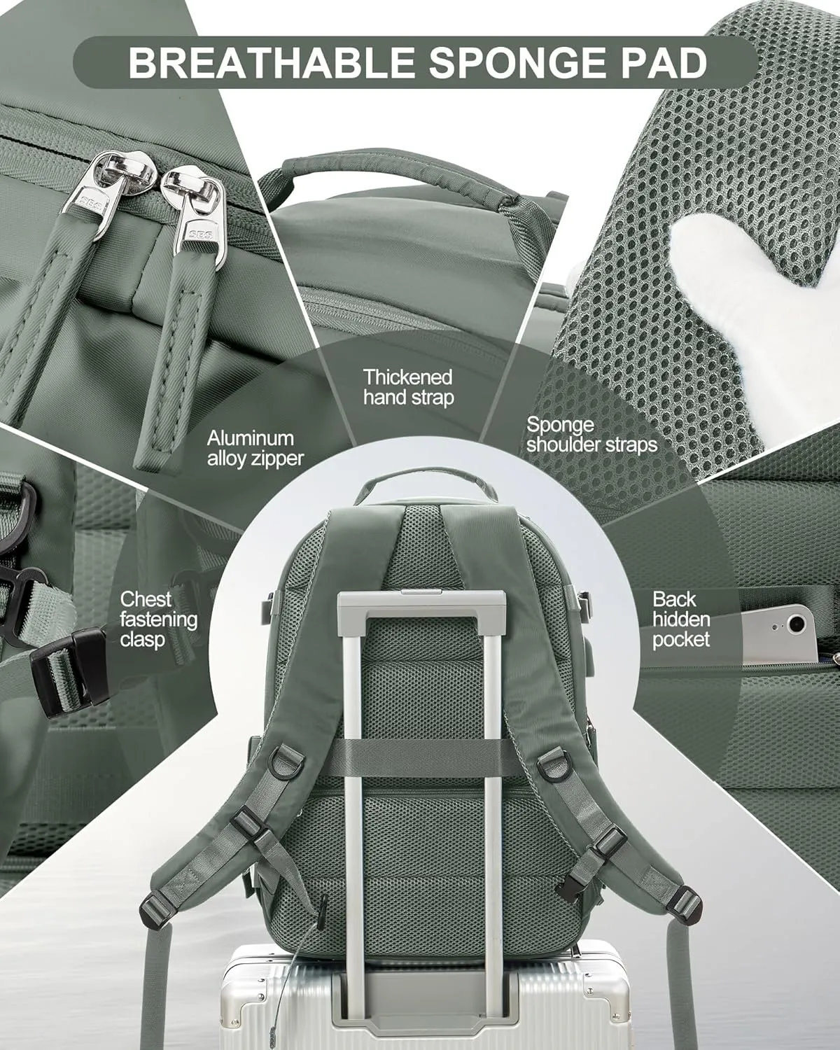 Large Travel Backpack for Women Men Waterproof Luggage Backpack Utility Backpack with USB Charging Port & Shoe Pouch Airline Approved Personal Item Travel Bag Mochila de Viaje(Green)