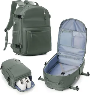 Large Travel Backpack for Women Men Waterproof Luggage Backpack Utility Backpack with USB Charging Port & Shoe Pouch Airline Approved Personal Item Travel Bag Mochila de Viaje(Green)