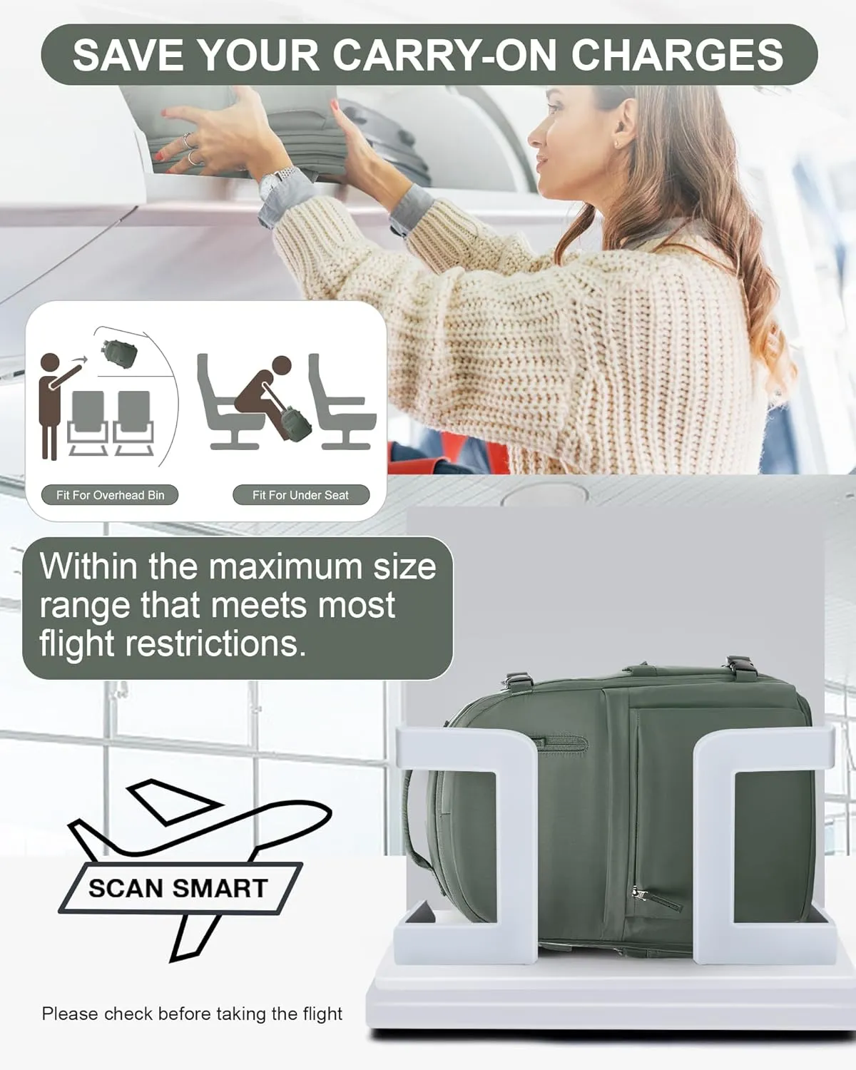 Large Travel Backpack for Women Men Waterproof Luggage Backpack Utility Backpack with USB Charging Port & Shoe Pouch Airline Approved Personal Item Travel Bag Mochila de Viaje(Green)