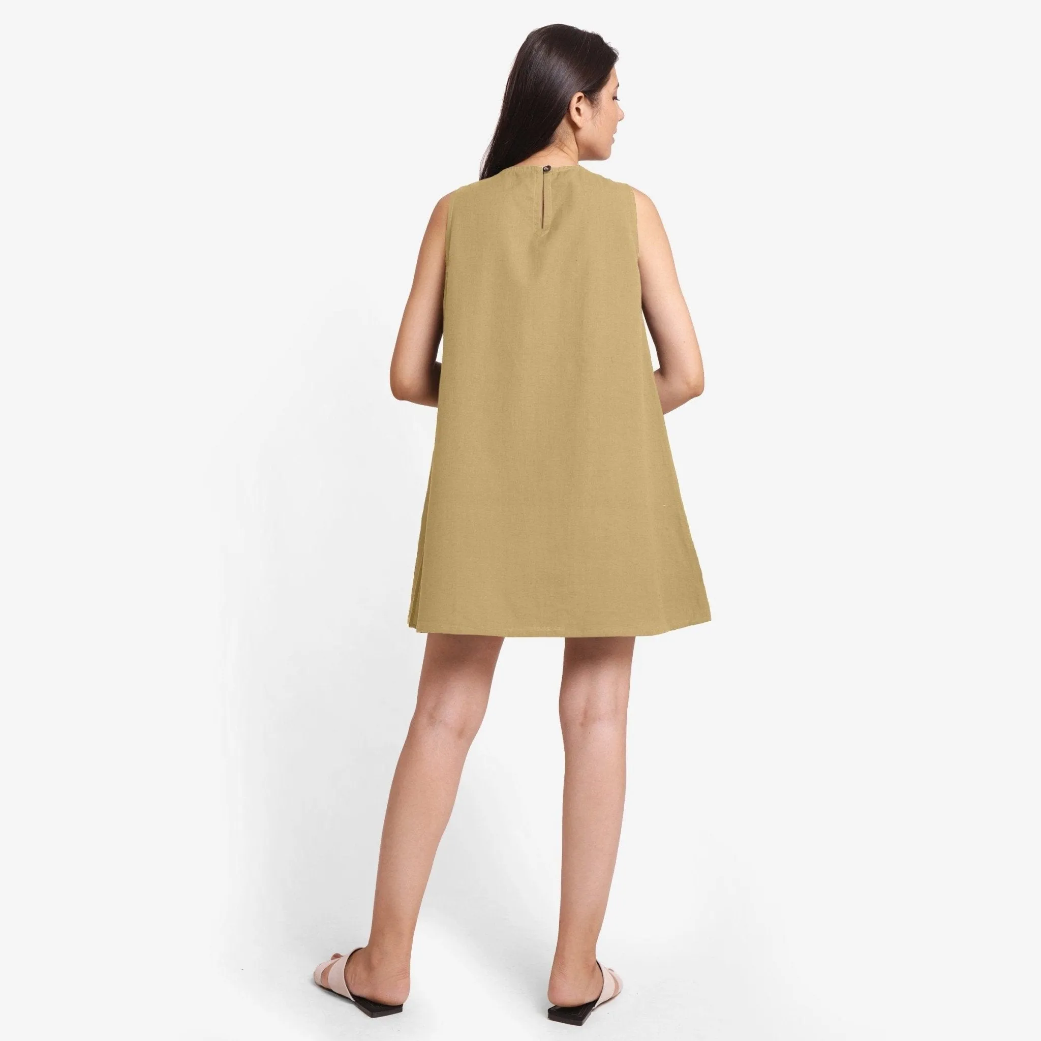 Light Khaki Cotton Flax Sleeveless Mini Dress