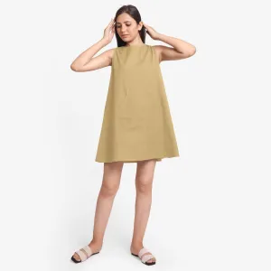 Light Khaki Cotton Flax Sleeveless Mini Dress