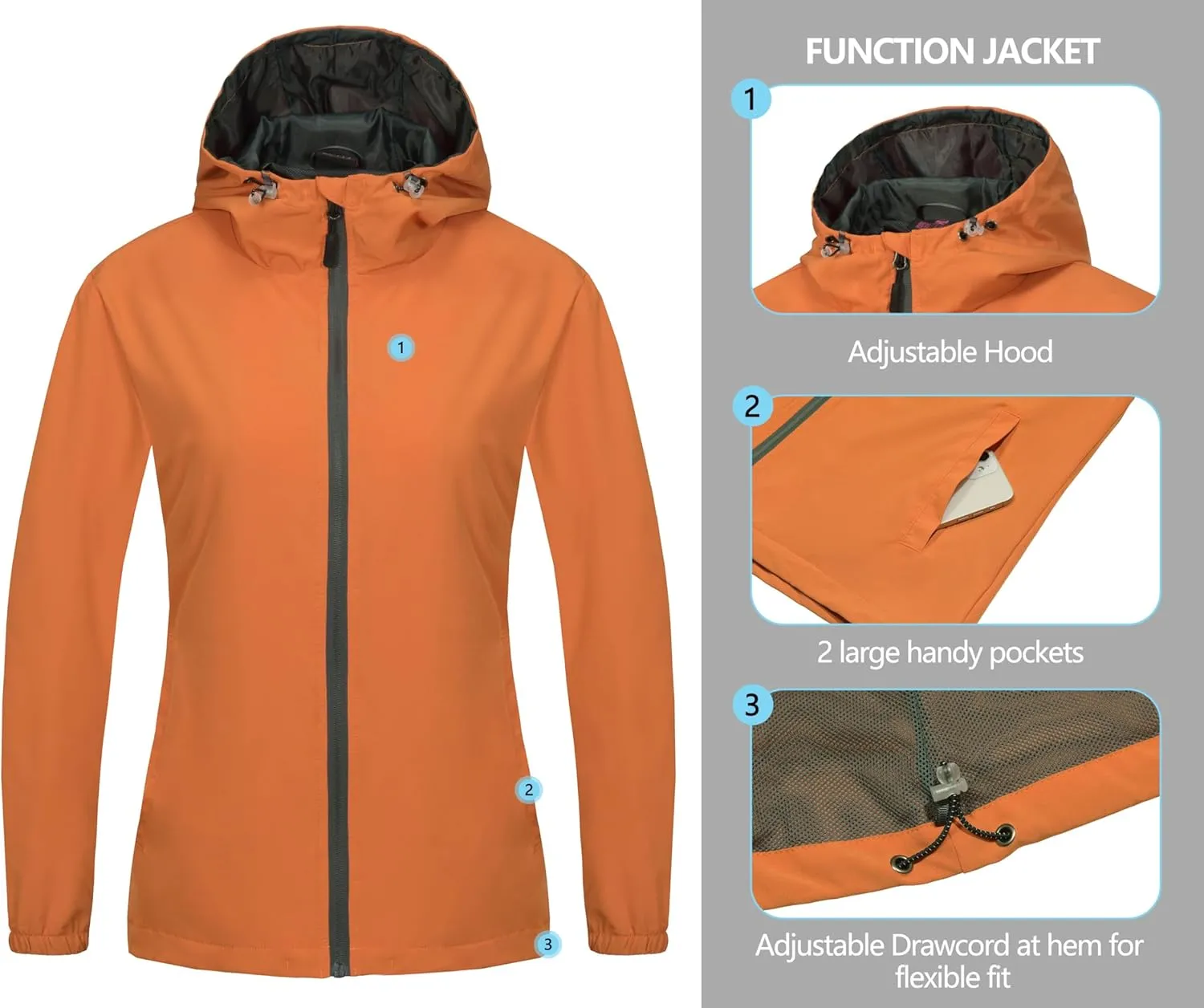 Little Donkey Andy Women's Lightweight Windbreaker Jacket Breathable Windproof Jacket Hiking Running Golf UPF50 