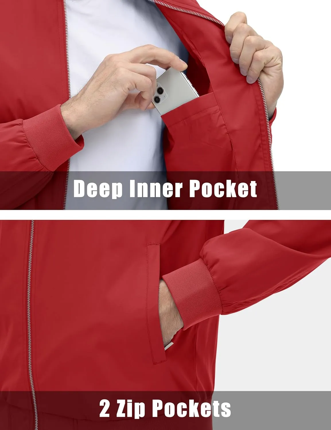 MAGCOMSEN Men's Lightweight Bomber Jacket Windproof Water Resistant Zip Up Coat Stand Up Collar Windbreaker with 3 Pockets