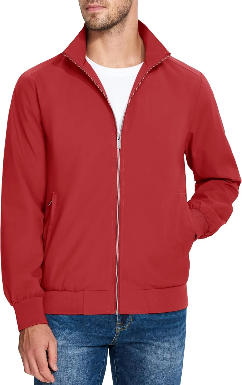 MAGCOMSEN Men's Lightweight Bomber Jacket Windproof Water Resistant Zip Up Coat Stand Up Collar Windbreaker with 3 Pockets