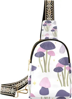 Magic Mushrooms Small Sling Bag for Women,Leather Fanny Pack,Crossbody Waist Bag With Adjustable Guitar Strap
