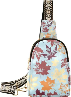 Maple Leaves Small Sling Bag for Women,Leather Fanny Pack,Crossbody Waist Bag With Adjustable Guitar Strap