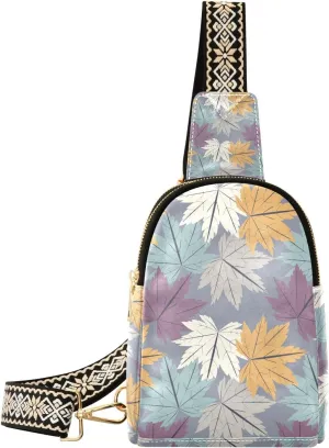 Maple Leaves Small Sling Bag for Women,Leather Fanny Pack,Crossbody Waist Bag With Adjustable Guitar Strap