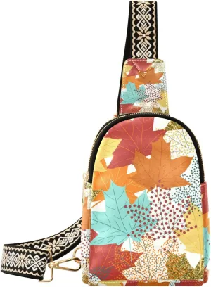 Maple Leaves Small Sling Bag for Women,Leather Fanny Pack,Crossbody Waist Bag With Adjustable Guitar Strap