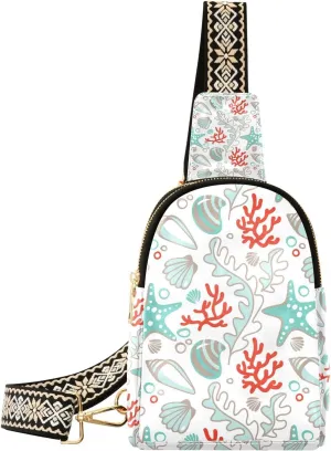 Marine Organism Small Sling Bag for Women,Leather Fanny Pack,Crossbody Waist Bag With Adjustable Guitar Strap