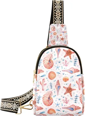 Marine Organism Small Sling Bag for Women,Leather Fanny Pack,Crossbody Waist Bag With Adjustable Guitar Strap