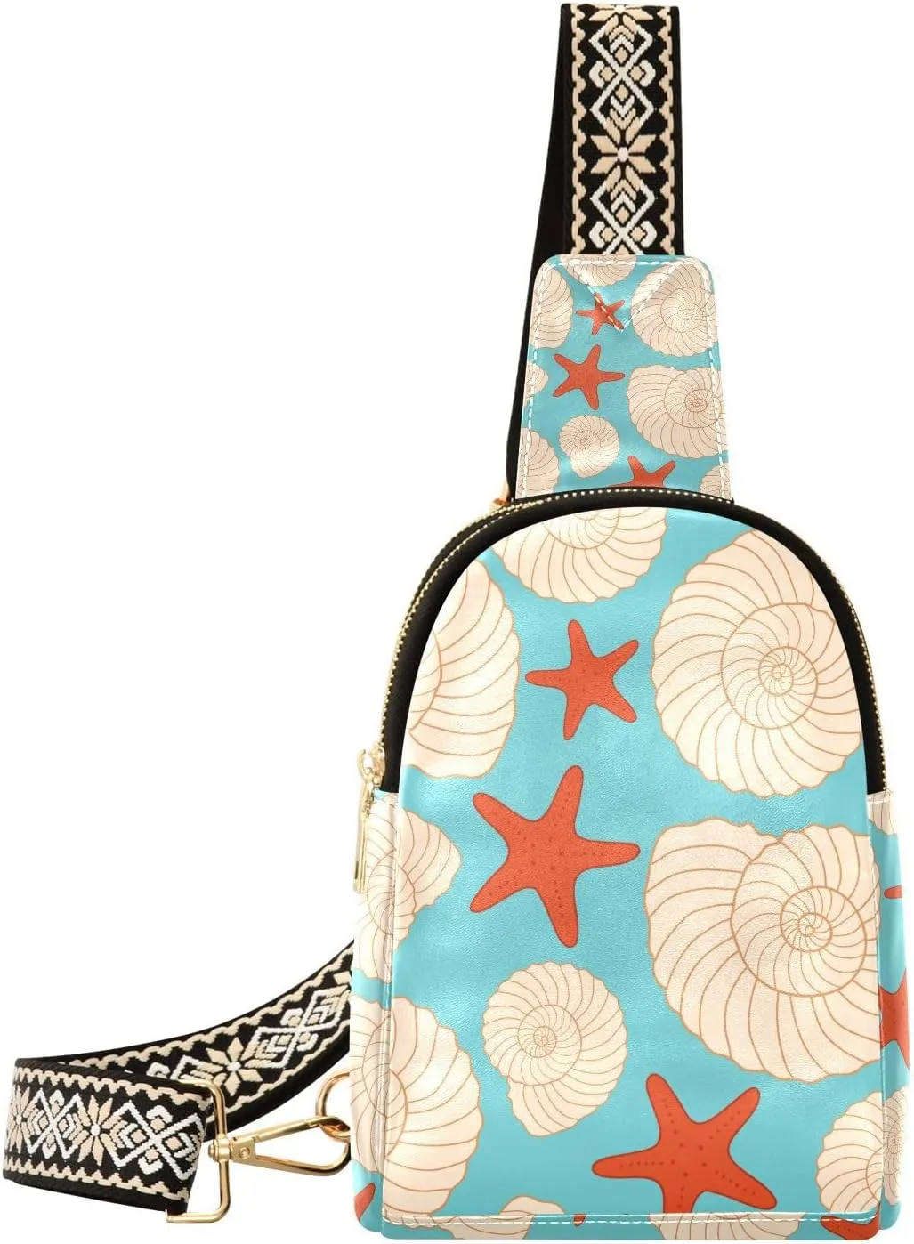 Marine Organism Small Sling Bag for Women,Leather Fanny Pack,Crossbody Waist Bag With Adjustable Guitar Strap