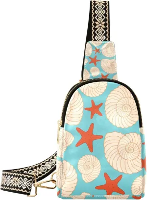 Marine Organism Small Sling Bag for Women,Leather Fanny Pack,Crossbody Waist Bag With Adjustable Guitar Strap