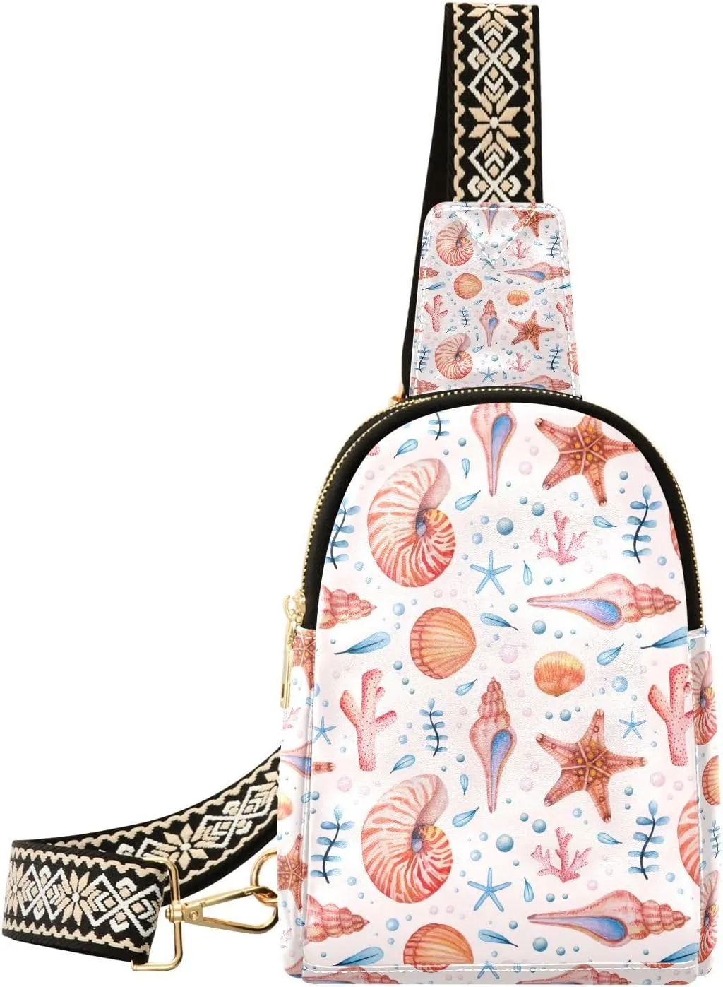Marine Organism Small Sling Bag for Women,Leather Fanny Pack,Crossbody Waist Bag With Adjustable Guitar Strap