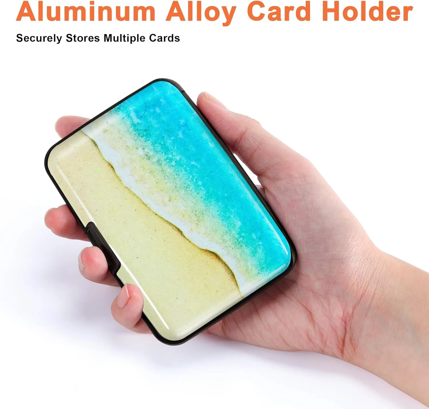Mayski Credit Card Holder, RFID Blocking, Aluminum Alloy Hard Case, Small Mini Business Metal Wallet for Women Men, Beach