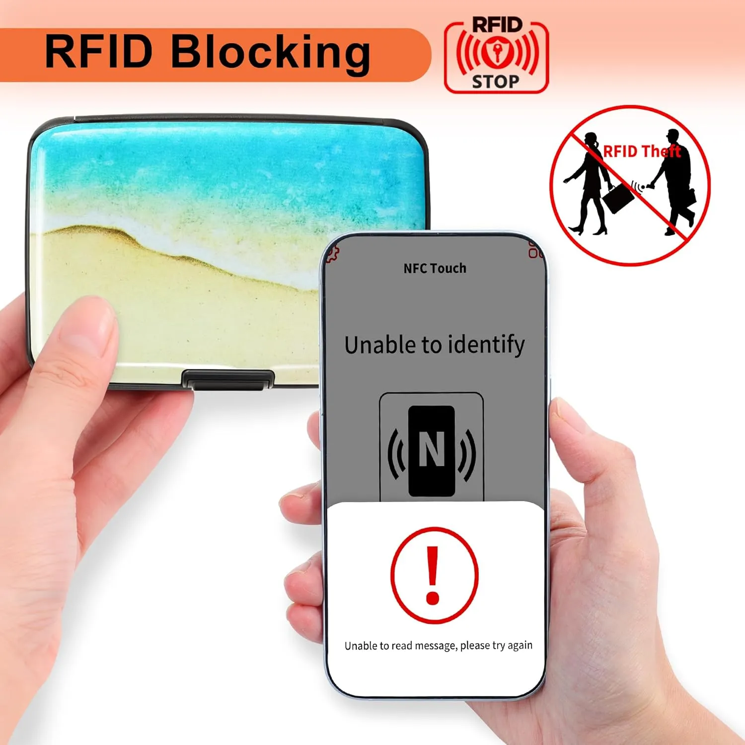 Mayski Credit Card Holder, RFID Blocking, Aluminum Alloy Hard Case, Small Mini Business Metal Wallet for Women Men, Beach
