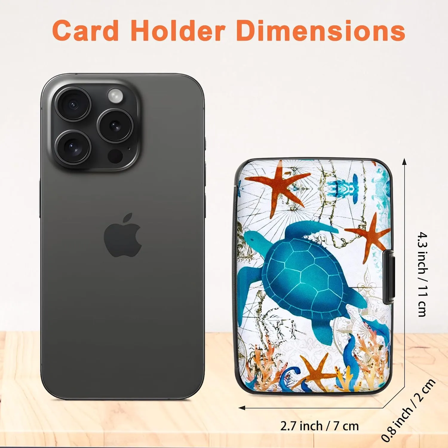 Mayski Credit Card Holder, RFID Blocking, Aluminum Alloy Hard Case, Small Mini Business Metal Wallet for Women Men, Sea Turtle