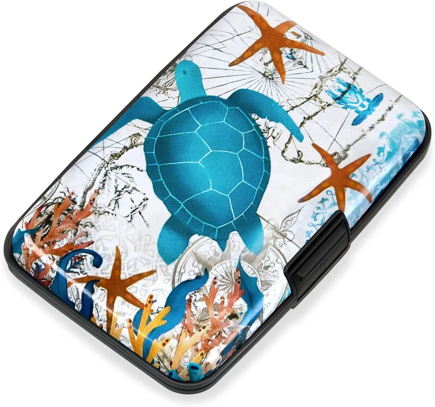 Mayski Credit Card Holder, RFID Blocking, Aluminum Alloy Hard Case, Small Mini Business Metal Wallet for Women Men, Sea Turtle
