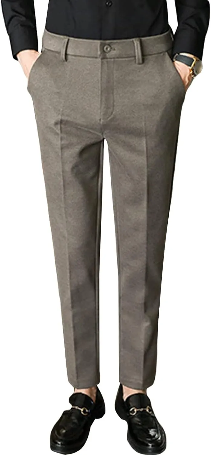 Men Classic Stretch Business Comfort Pant Straight Fit Flat Front Tapered Suit Pant Lightweight Slim Solid Trousers