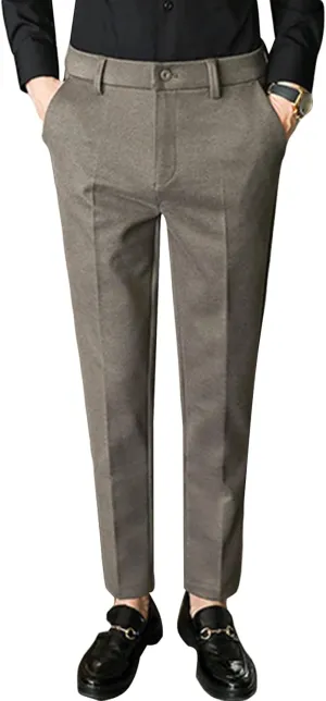 Men Classic Stretch Business Comfort Pant Straight Fit Flat Front Tapered Suit Pant Lightweight Slim Solid Trousers