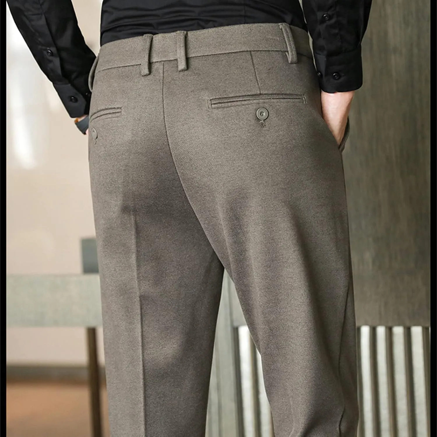 Men Classic Stretch Business Comfort Pant Straight Fit Flat Front Tapered Suit Pant Lightweight Slim Solid Trousers