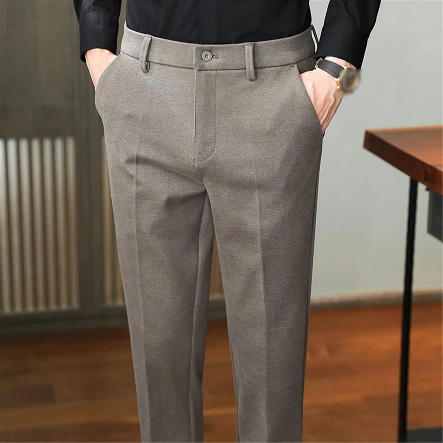 Men Classic Stretch Business Comfort Pant Straight Fit Flat Front Tapered Suit Pant Lightweight Slim Solid Trousers