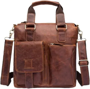 Men Leather Retro Business Briefcase Casual 12" Laptop Travel Bag Tote Attache Messenger Bag