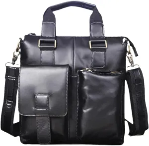 Men Leather Retro Business Briefcase Casual 12" Laptop Travel Bag Tote Attache Messenger Bag