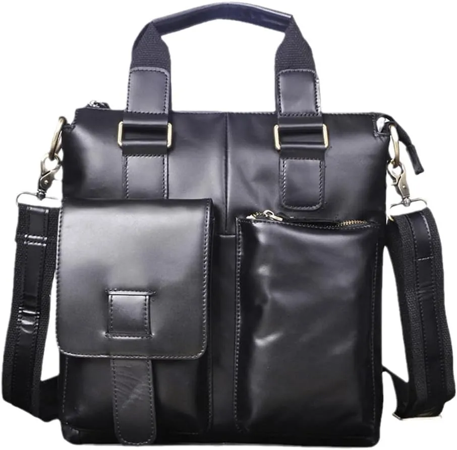 Men Leather Retro Business Briefcase Casual 12" Laptop Travel Bag Tote Attache Messenger Bag