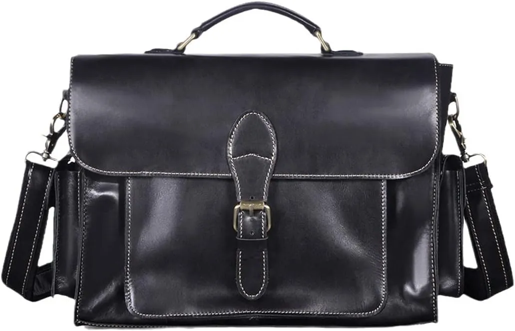 Men Real Leather Business Briefcase 13" Laptop Document Case Attache Portfolio Crossbody Bag