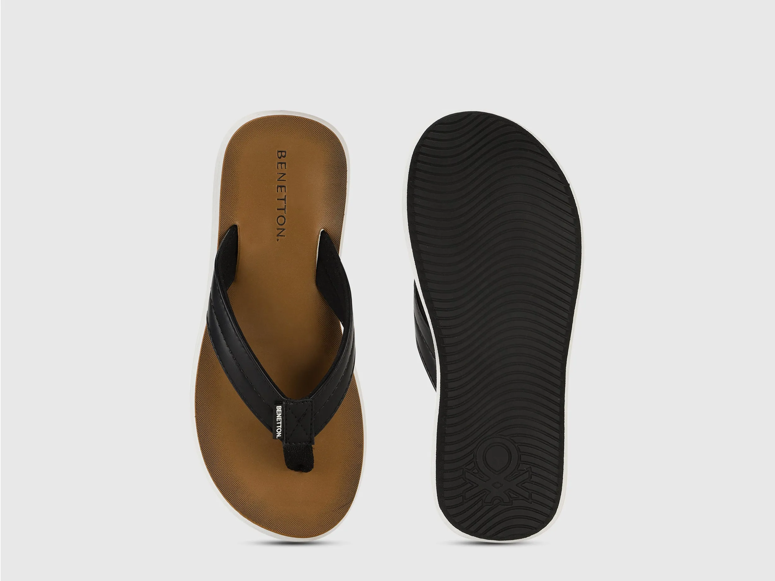 Men's Black & Tan Solid Thong Flip-Flops