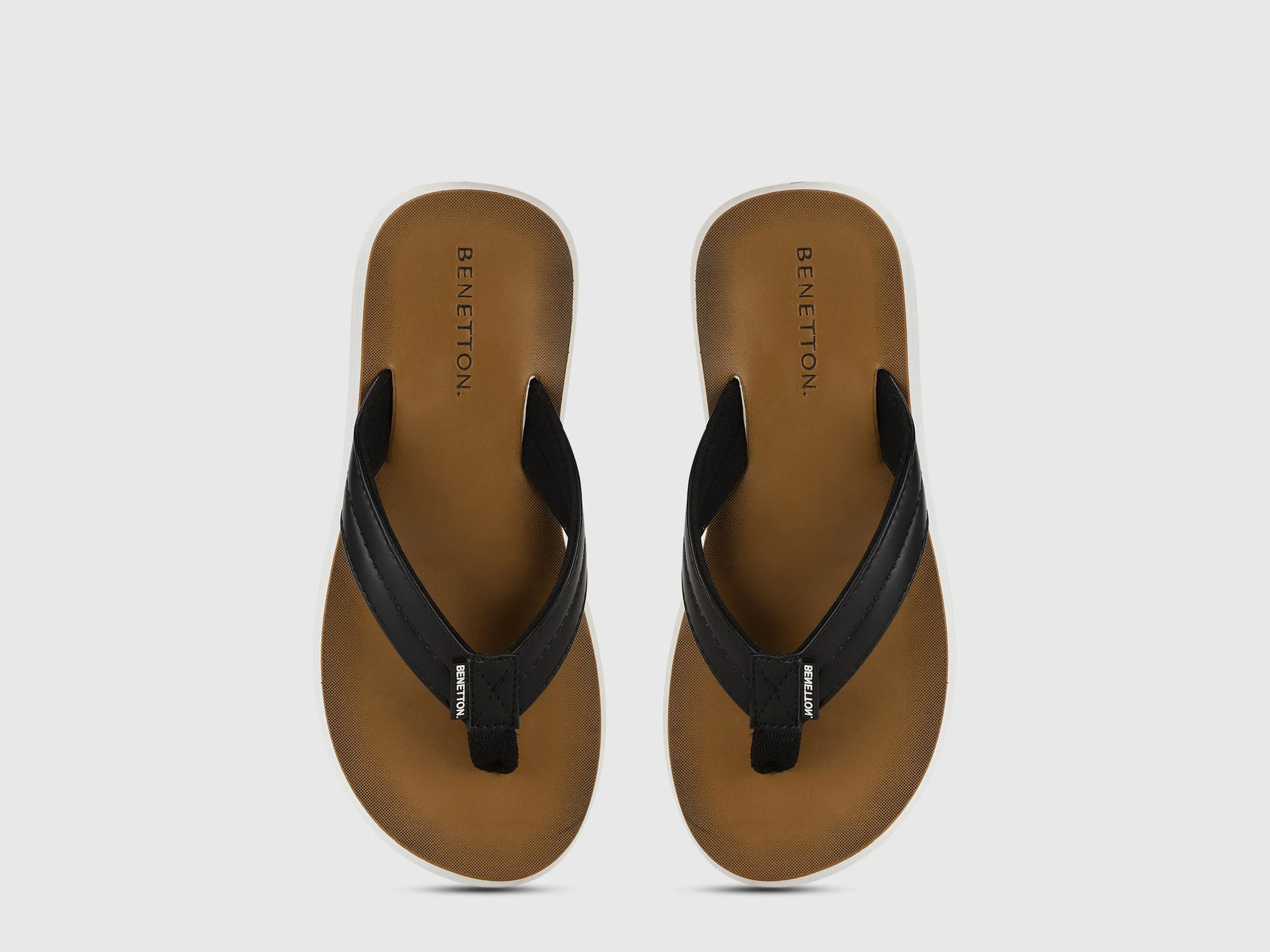 Men's Black & Tan Solid Thong Flip-Flops