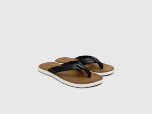 Men's Black & Tan Solid Thong Flip-Flops