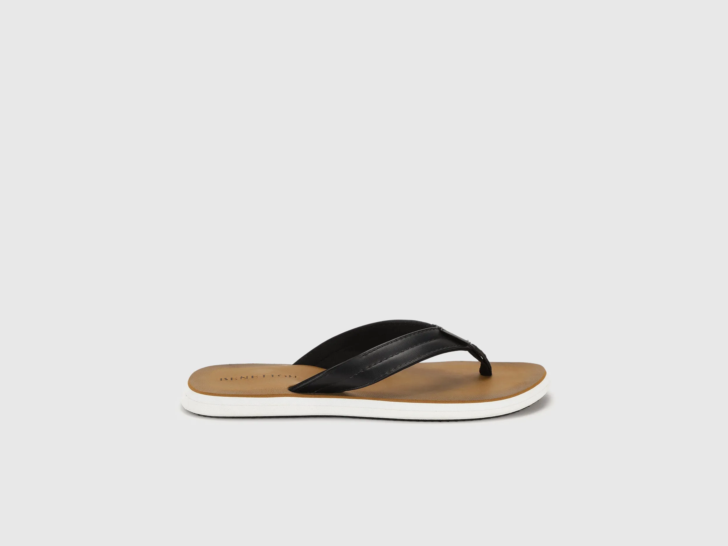 Men's Black & Tan Solid Thong Flip-Flops