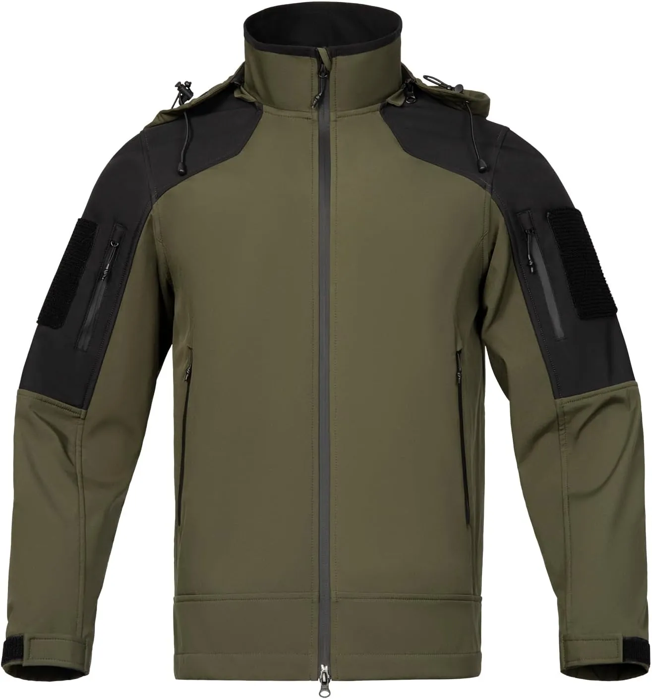 Men's Hooded Softshell Jacket Waterproof Tactical Rain Jackets Breathable Windbreaker with Fleece Lining
