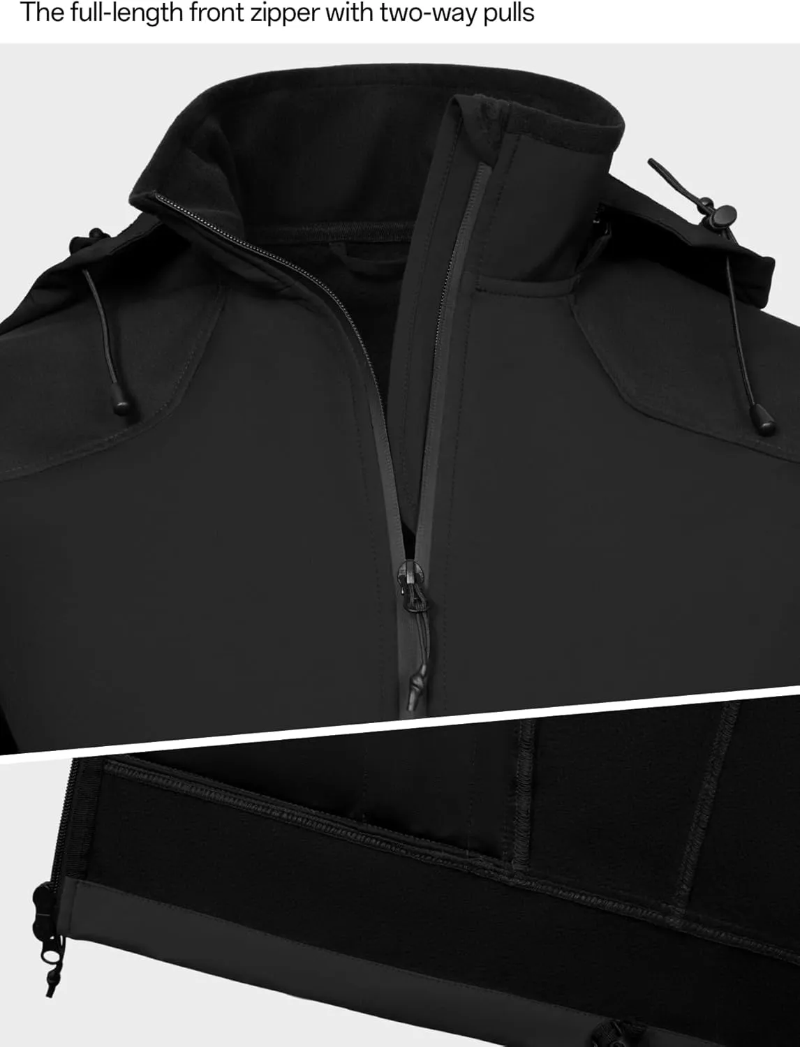 Men's Hooded Softshell Jacket Waterproof Tactical Rain Jackets Breathable Windbreaker with Fleece Lining