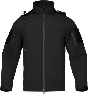 Men's Hooded Softshell Jacket Waterproof Tactical Rain Jackets Breathable Windbreaker with Fleece Lining