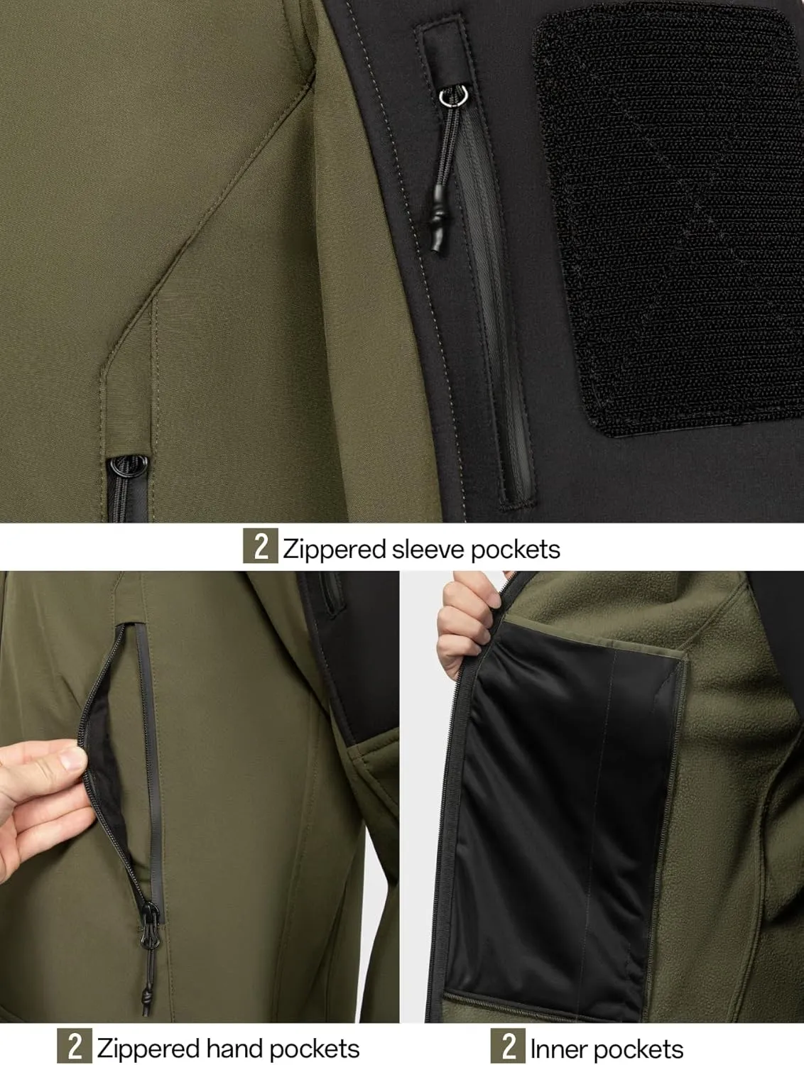 Men's Hooded Softshell Jacket Waterproof Tactical Rain Jackets Breathable Windbreaker with Fleece Lining