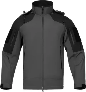 Men's Hooded Softshell Jacket Waterproof Tactical Rain Jackets Breathable Windbreaker with Fleece Lining