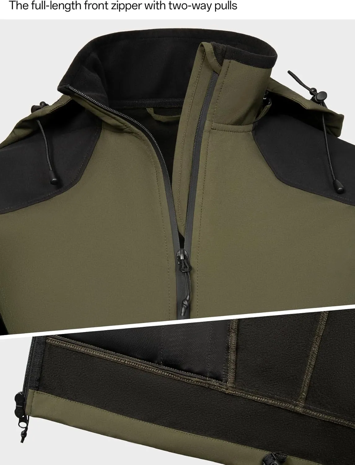 Men's Hooded Softshell Jacket Waterproof Tactical Rain Jackets Breathable Windbreaker with Fleece Lining
