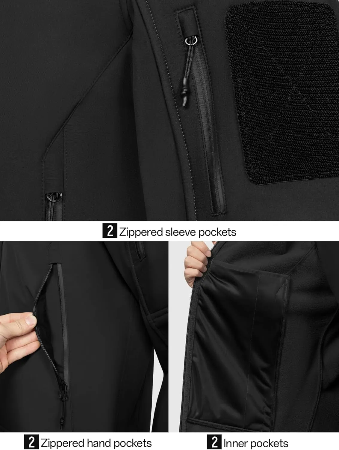 Men's Hooded Softshell Jacket Waterproof Tactical Rain Jackets Breathable Windbreaker with Fleece Lining