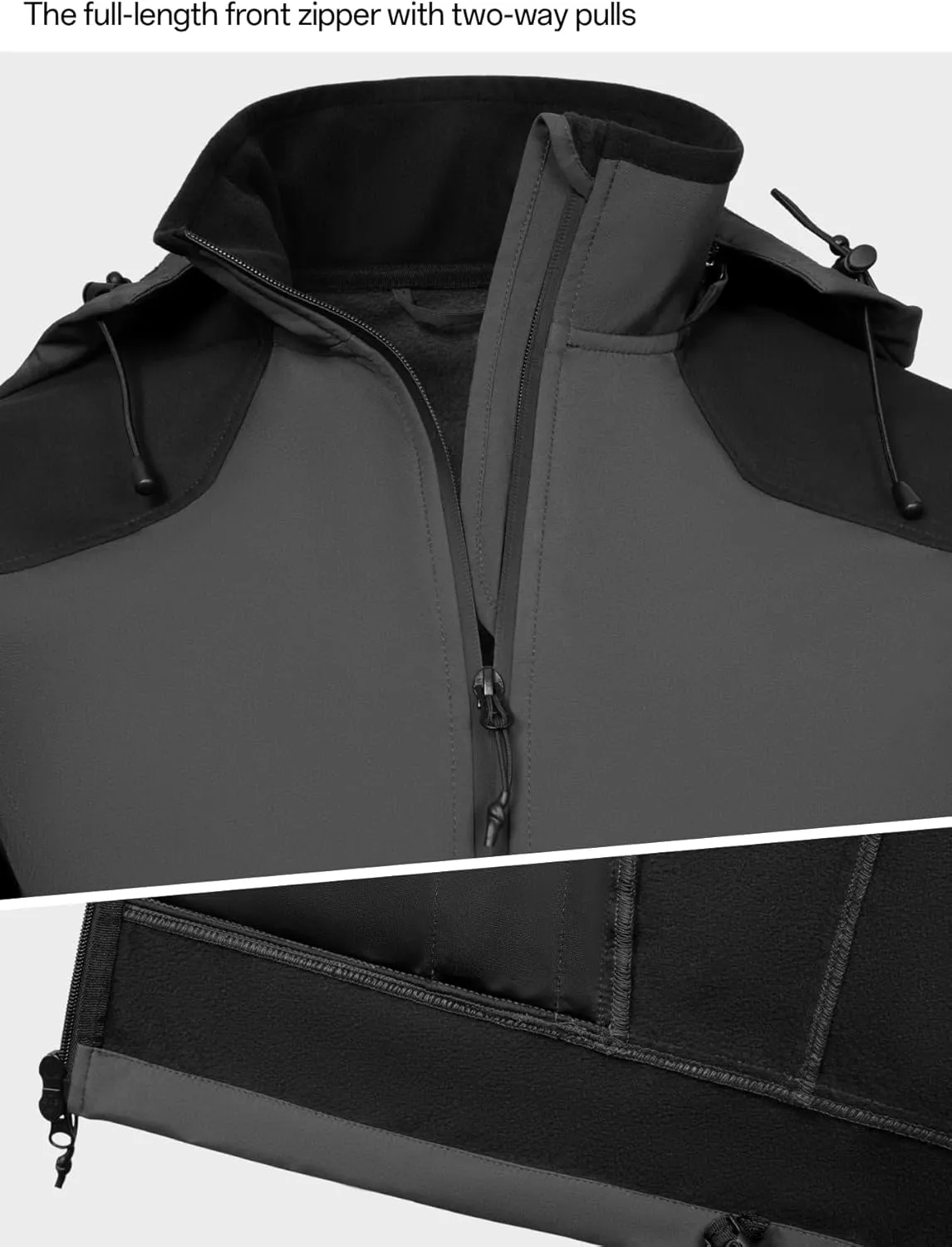 Men's Hooded Softshell Jacket Waterproof Tactical Rain Jackets Breathable Windbreaker with Fleece Lining